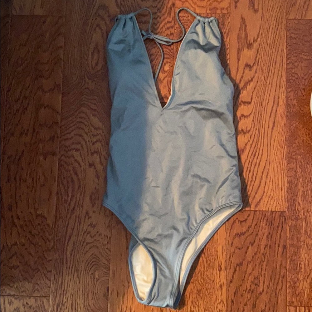 One piece deep v grey bathing-suit- new